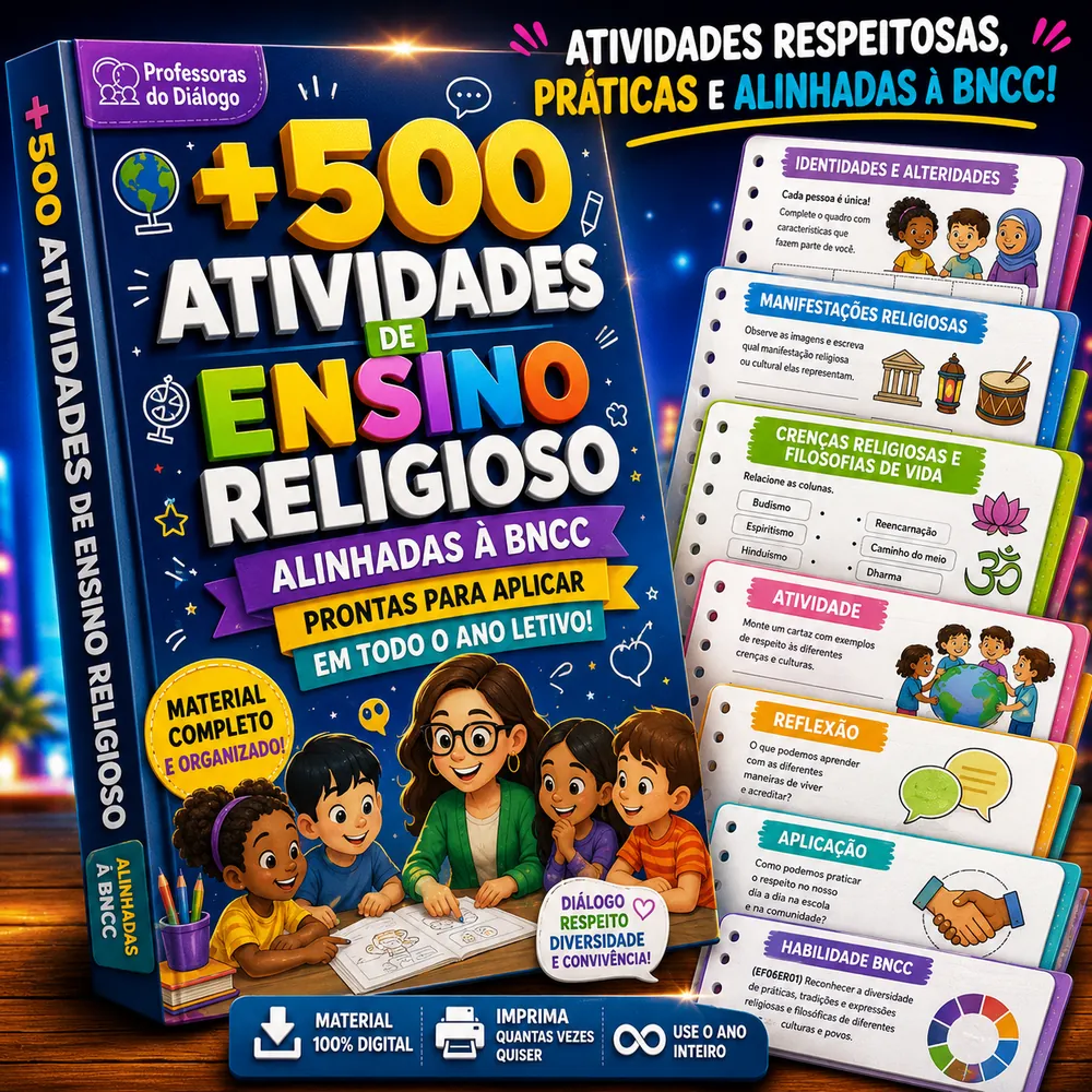 Mockup do material +500 Atividades de Ensino Religioso BNCC